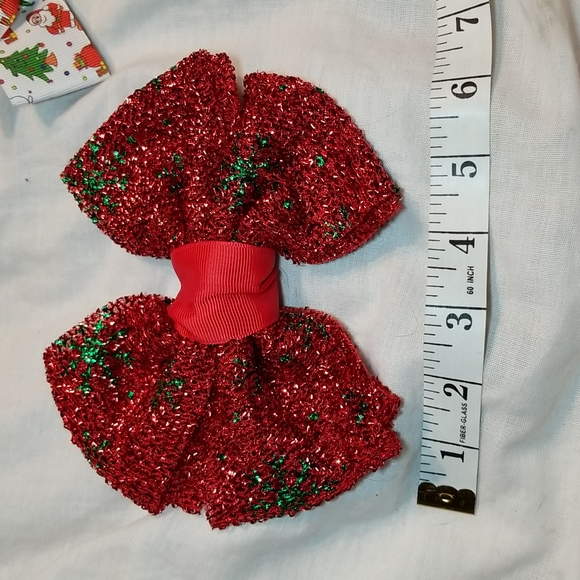HOLIDAY HAIR BLING FASCINATOR SANTA HAT GLITTER BOW SET OF CHRISTMAS TREE RIBBON - Picture 7 of 11